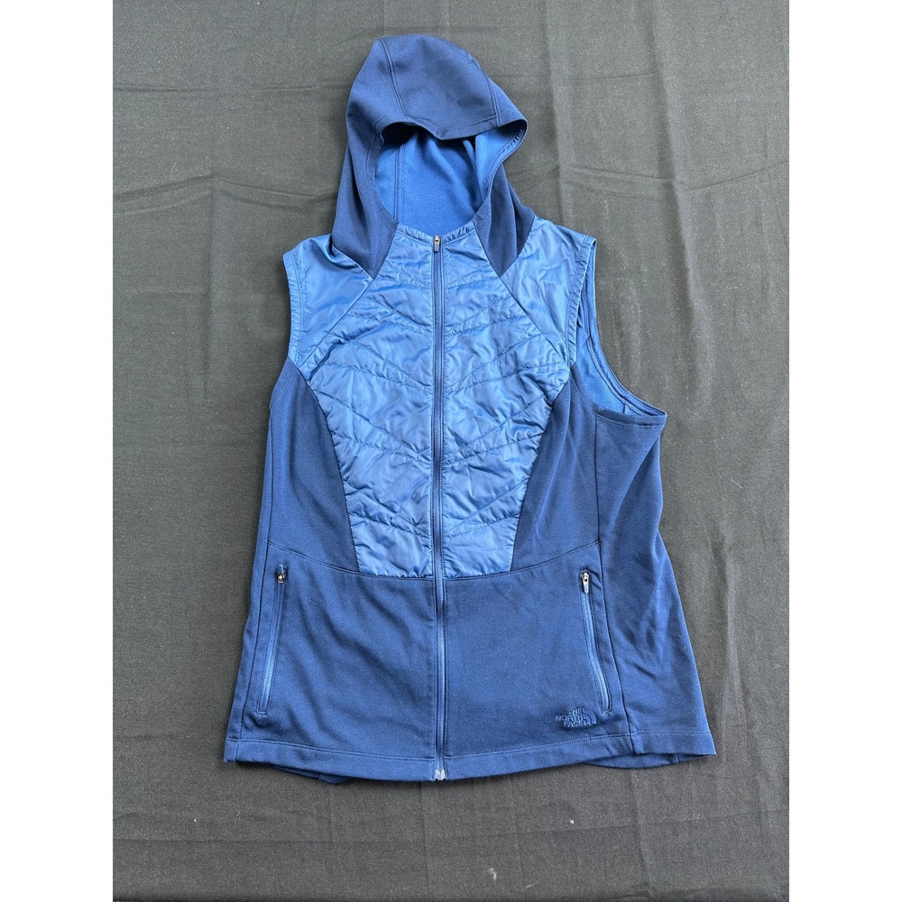The North Face Womens FlashDry Hybrid Hooded Vest Blue XL Quilted Full Zip